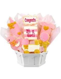 Happy-Cake.co.uk Newborn baby shower cookie basket, vegan, organic and gluten-free girl suitable for diabetics and celiacs - 8