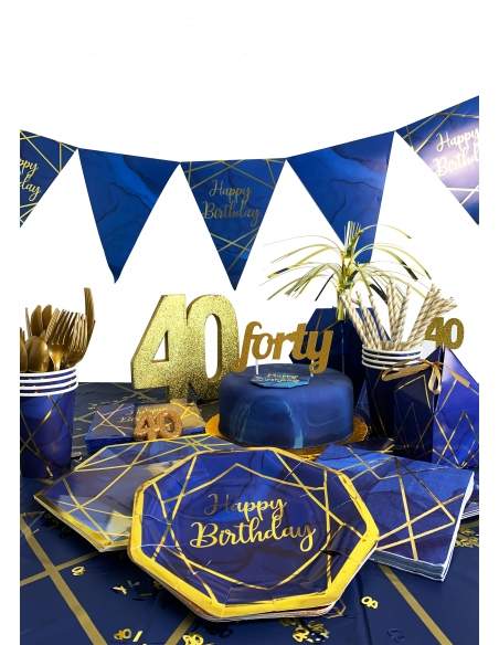 Happy-Cake.co.uk Blue and gold birthday decoration pack (adult, music ...) - 2