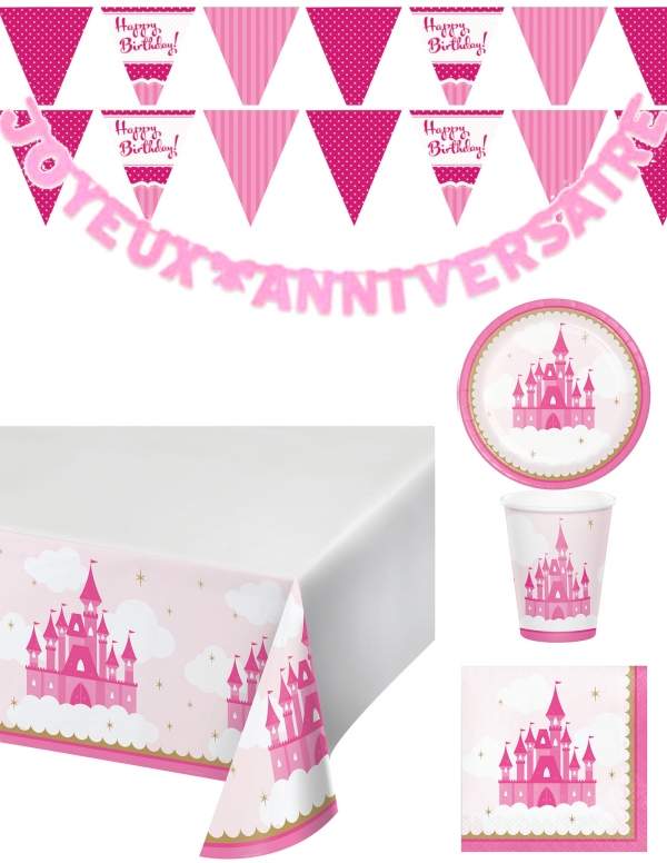 Happy-Cake.co.uk Pink princess girl birthday decoration pack - 1