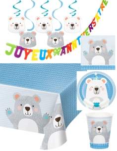 Happy-Cake.co.uk Pack birthday decoration Teddy bear boy - 1