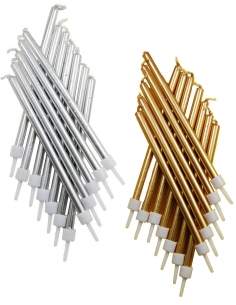 Happy-Cake.co.uk 12 Extra tall candle 10 cm silver and gold - 1