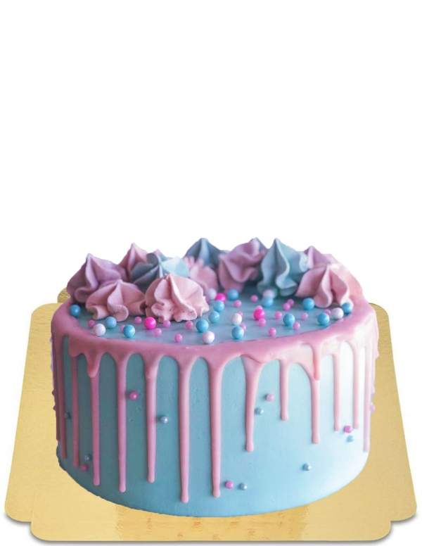  Pink and blue drip cake with vegan meringues, gluten free - 77