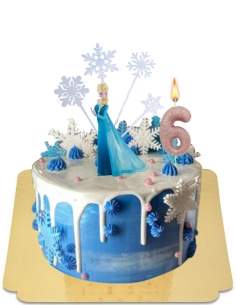  White snow queen drip cake with mini blue macaroons and Elsa figurine vegan, gluten free - 185