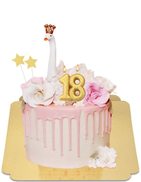  Pink drip cake with flower and vegan swan, gluten free - 167