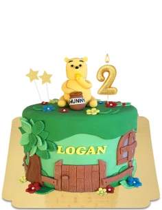  Winnie the Pooh cake in forest with vegan marzipan figurine, gluten free - 3
