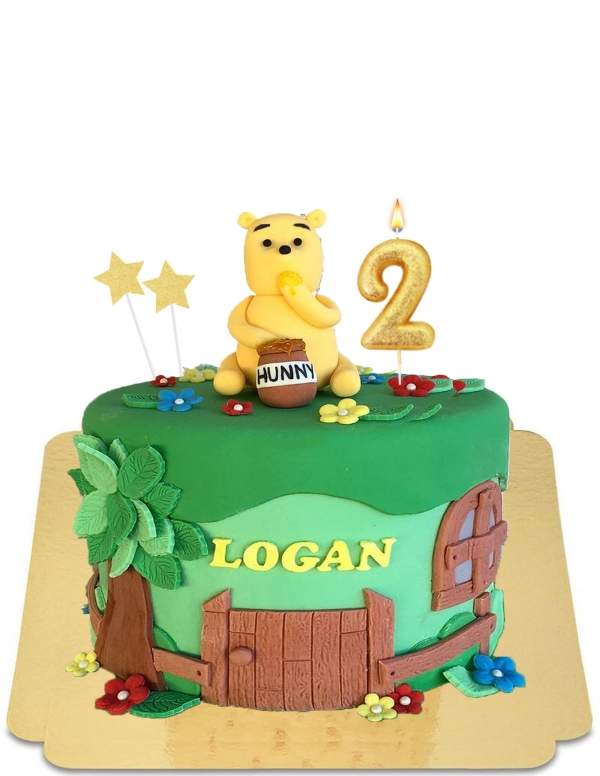  Winnie the Pooh cake in forest with vegan marzipan figurine, gluten free - 3