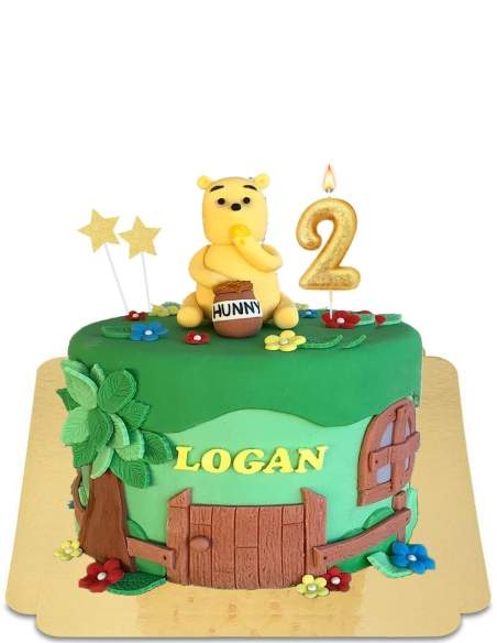  Winnie the Pooh cake in forest with vegan marzipan figurine, gluten free - 3