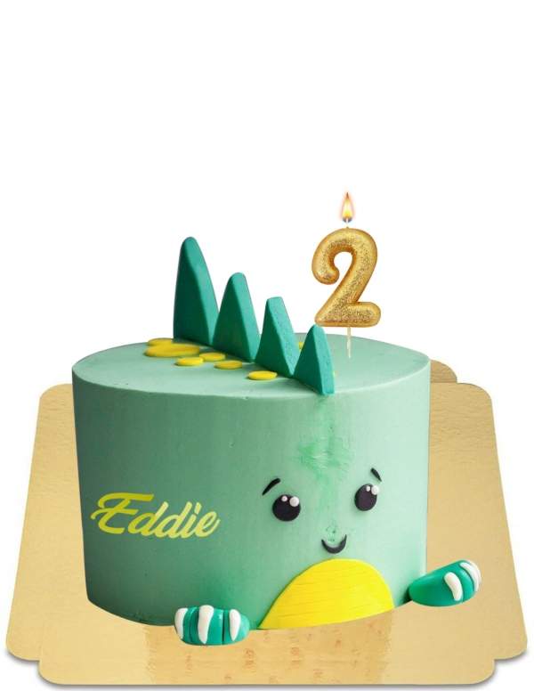  Green dinosaur cake with yellow tips and spots vegan, gluten free - 99
