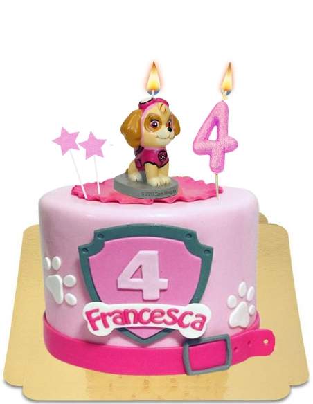Skye Paw patrol pink cake with Skye candle vegan, gluten free Happy-Cake.co.uk - 163