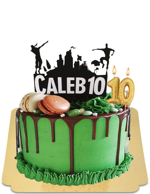  Green Fortnite drip cake decorated with vegan macaroons, gluten free - 164