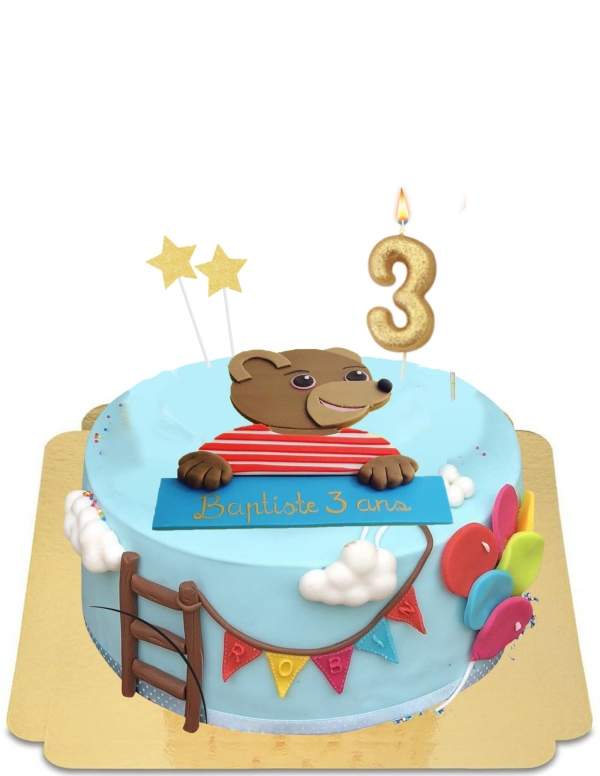  Vegan little blue brown bear cake with balloons, gluten free - 57