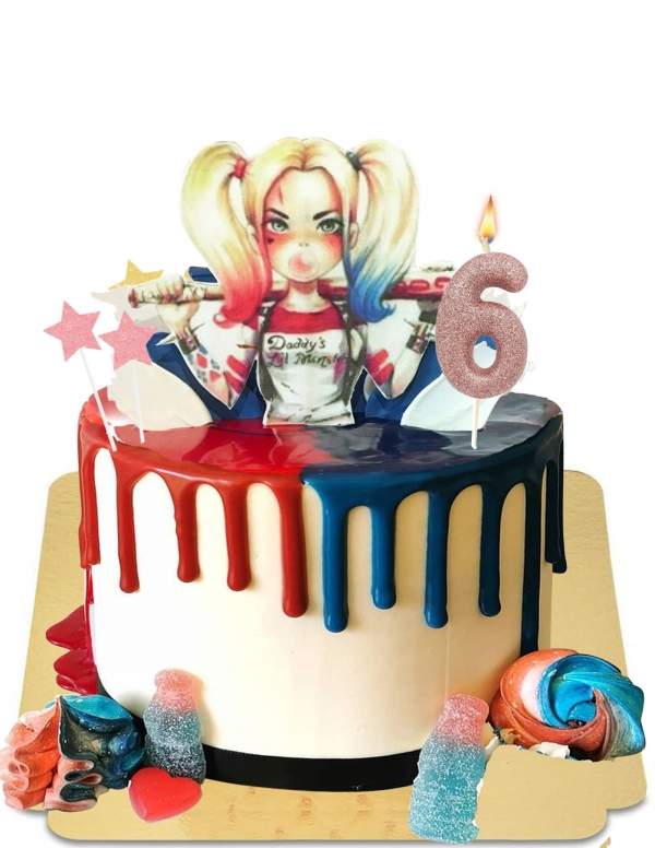 Happy-Cake.co.uk Harley Quinn blue and red vegan drip cake, gluten free - 113