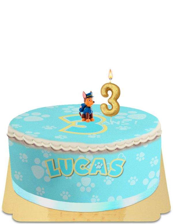 Happy-Cake.co.uk Paw Patrol cake with Chase figurine and egg-free, vegetarian and gluten-free characters candles - 98