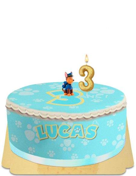Happy-Cake.co.uk Paw Patrol cake with Chase figurine and egg-free, vegetarian and gluten-free characters candles - 98
