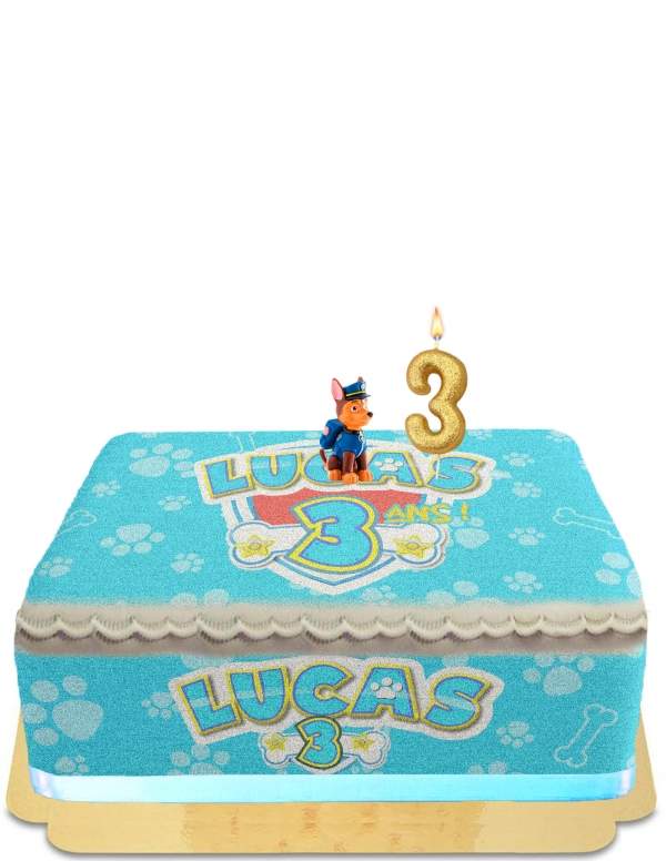 Happy-Cake.co.uk Paw Patrol cake with Chase figurine and egg-free, vegetarian and gluten-free characters candles - 59