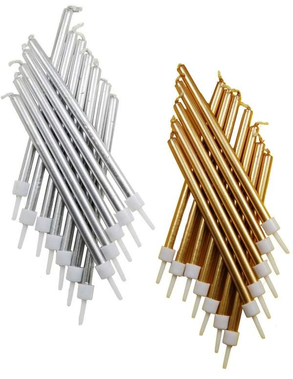  12 Extra tall candle 10 cm silver and gold - 6
