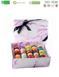 Happy-Cake.co.uk Box of 30 Macarons in pink vegan, organic and gluten-free gift box with 50% less sugar - 63